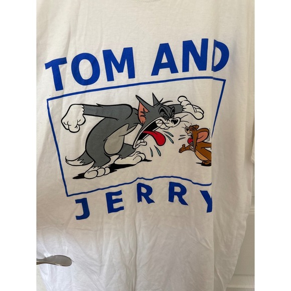 Tom and Jerry Graphic Print T-Shirt White Cartoon XL Menswear - Picture 2 of 4